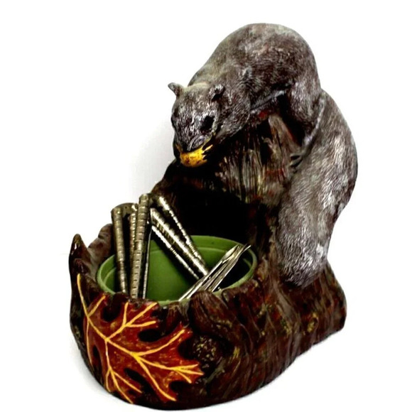 Vintage 1980 Squirrel Picking Nuts On Tree Nut Bowl w/ Nut Cracker Statue Figure - Picture 1 of 6